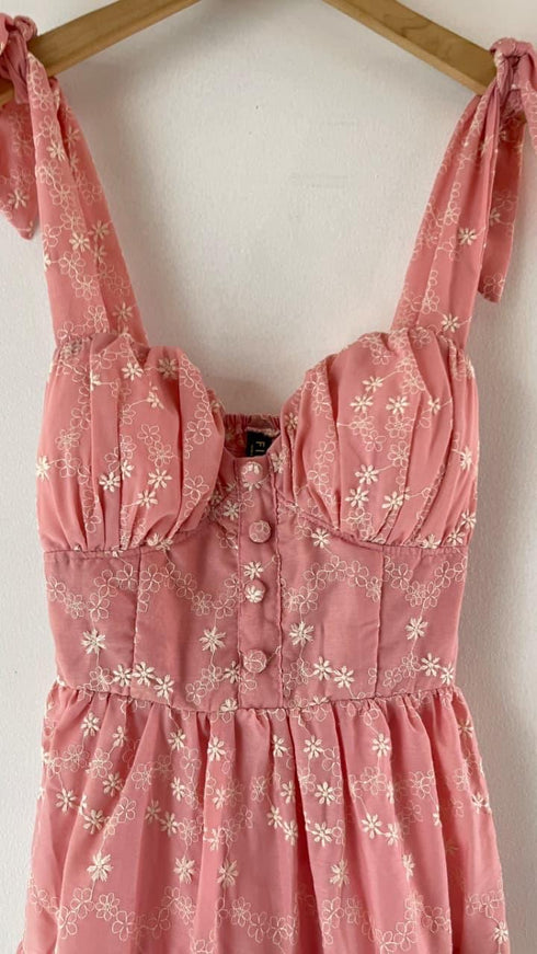 Flower Embroidered Spaghetti Straps Layered Sun Dresses